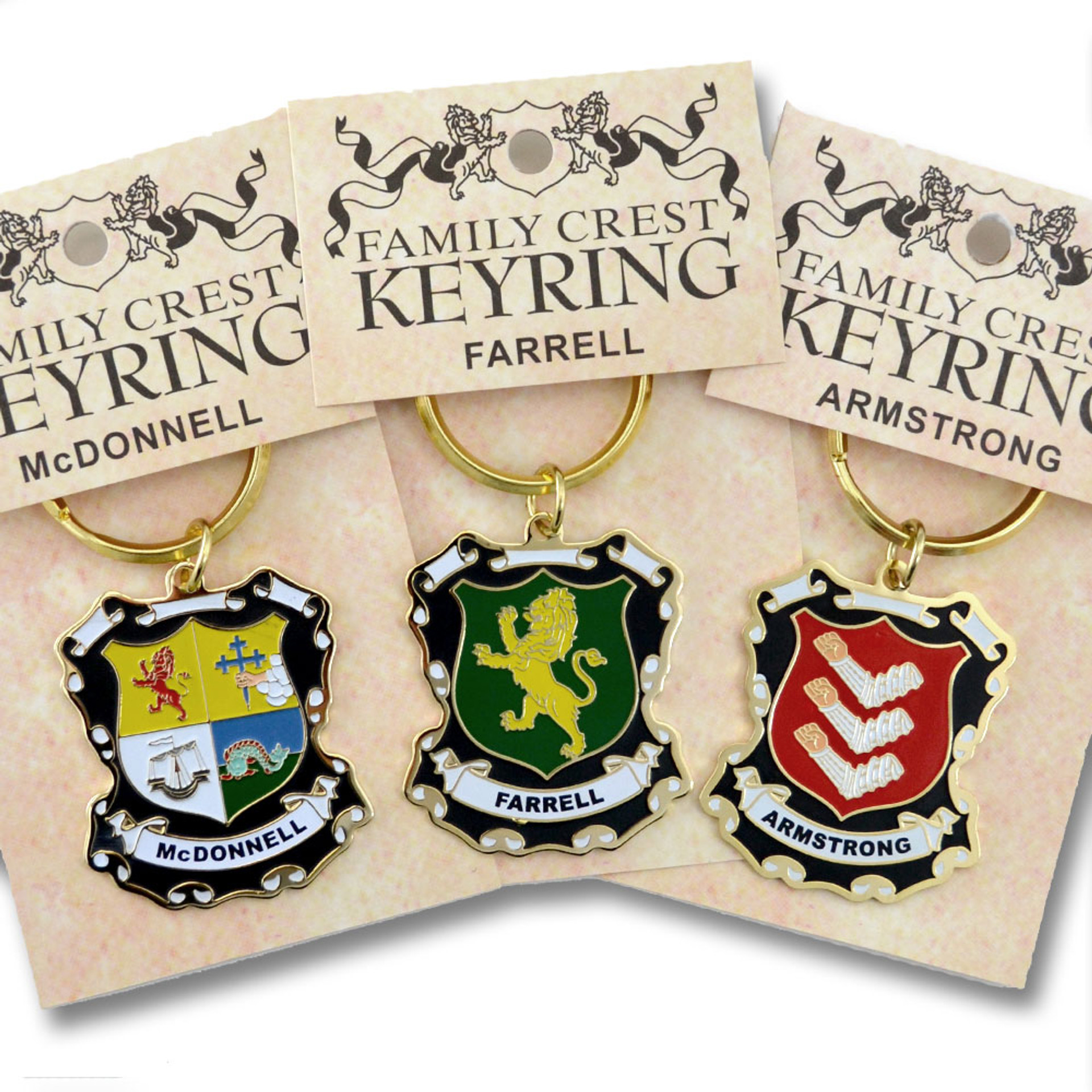 COA Irish Family Name Keyrings St. Patrick's Guild