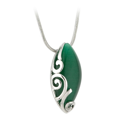 Rhodium Celtic Silver and Green Oval Pendant