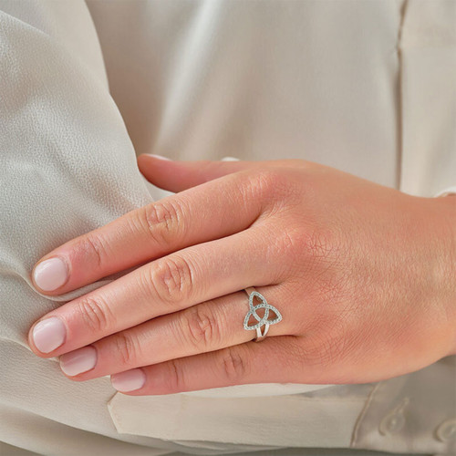 Irish Celtic Trinity Knot Ring shown on model