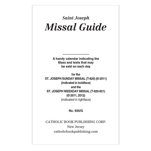 Guide for the St. Joseph Missal - current year