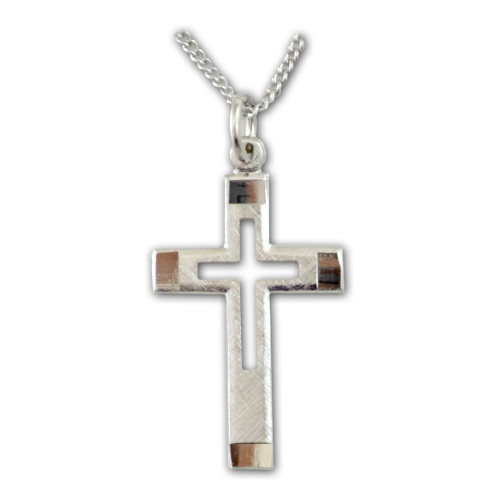 Sterling Silver Cut Out Cross on 18IN Chain