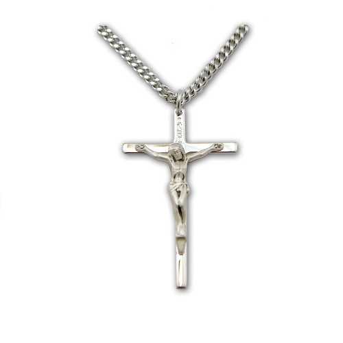 Sterling Mens Plain Crucifix Necklace, 24" Chain
