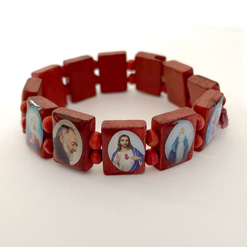 Detail view of the Small Wood Saint Bracelet