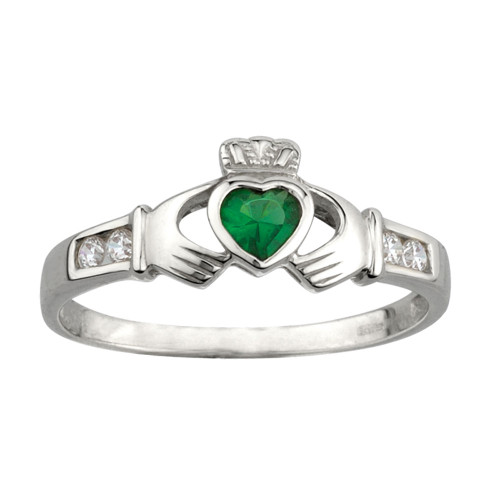 Sterling Silver Claddagh Cubic Zirconia Ring