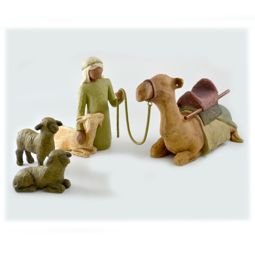 Willow Tree Nativity shepherd and stable animals set