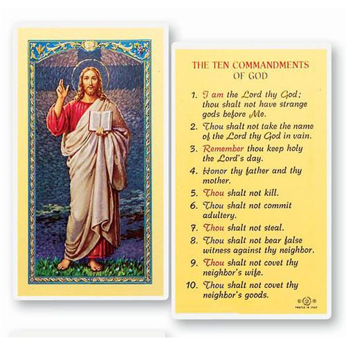 The Ten Commandments of God, Laminated Holy Card