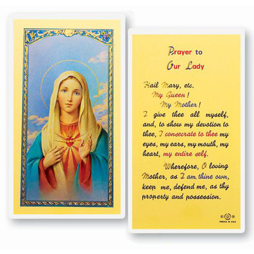 Prayer To Our Lady/Immaculate Heart of Mary Holy Card