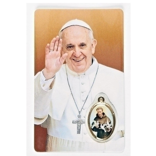 Pope Francis Holy Card With Medal