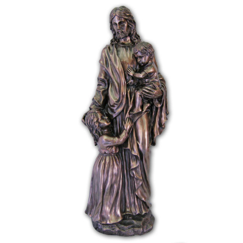 Christ with Children Statue that is lightly handpainted and 35 inches high