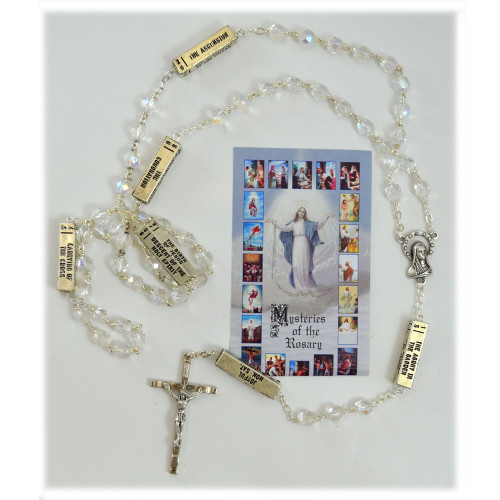 Boxed Rosary w/Mysteries and Crystal Beads