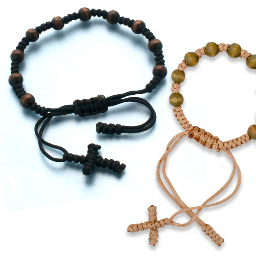 Olive Wood Catholic Wrist Rosary Rope Bracelet Prayer Beads