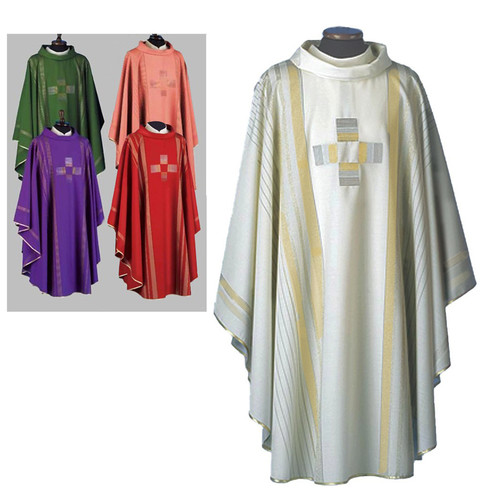 White Chasuble Linea Style with Gold Edging