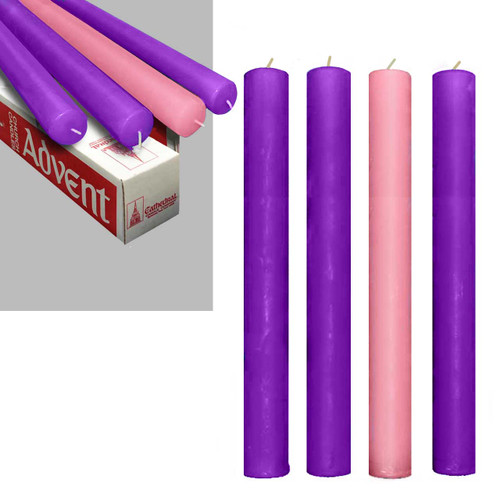 1-1/2"x16" Purple/Pink Stearine Advent Candles: Set of 4