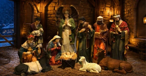 53384 12pc Fiberglass/Resin Nativity Set 32" in Church Setting