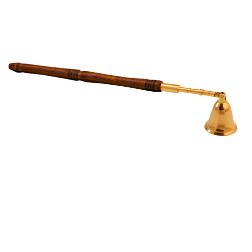 Brass Candle Snuffer with Carved Wood Handle