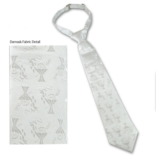 White Damask Communion Tie w/Chalice Print