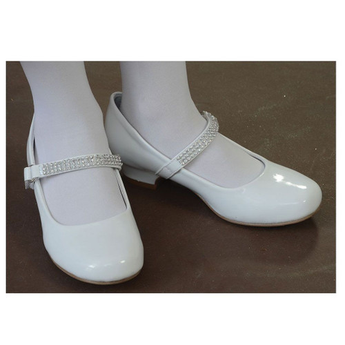 Diamante First Communion Shoes - 4963 - Little People Girls White Heeled  Shoes for 1st Communion