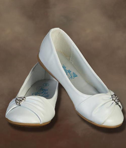 Matte Satin First Communion Shoes with Rhinestone Buckle -  FirstCommunions.com