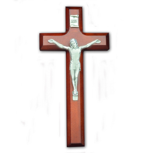 7" Cherry Crucifix with Antique Silver Corpus