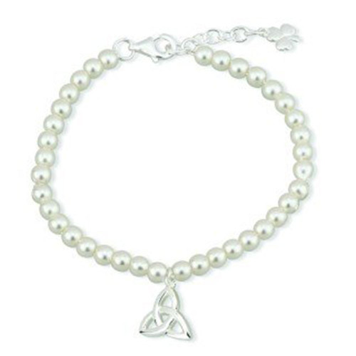 Child Rhodium Plated Trinity Knot Pearl Bracelet