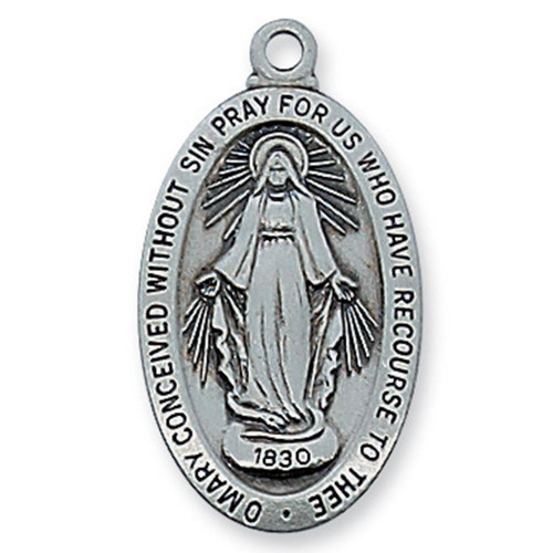 Rhodium Miraculous Medal Pendant