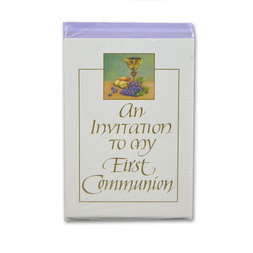 Communion Invitations Chalice & Grapes 8/Pkg