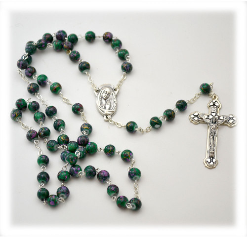 6mm Multi-Colored Mosaic Glass Bead Rosary