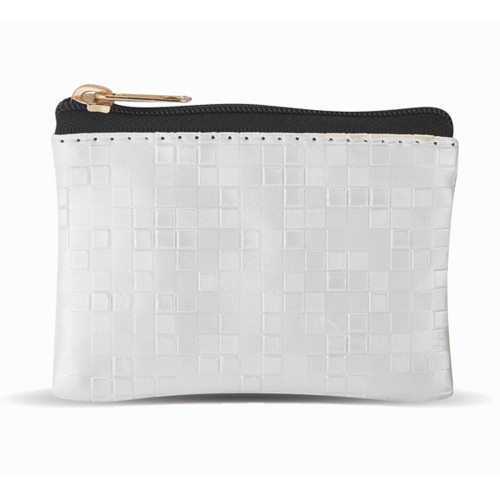 Pearl White Check Patterned Rosary Case