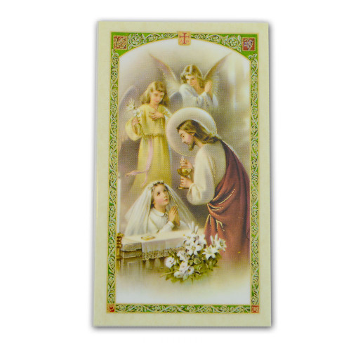 Spanish Laminated First Communion Holy Card, Girl