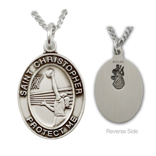 Basketball St. Christopher Medal Female 18" Chain