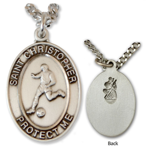 Saint Medal Necklace - Saint Christopher Solid Pendant Necklace With Chains  25mm