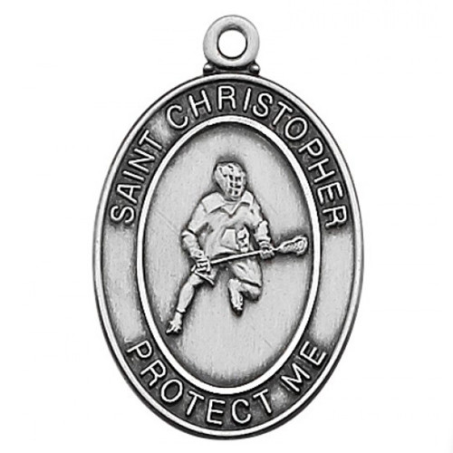 St Christopher LaCrosse Medal Boys 24IN Chain