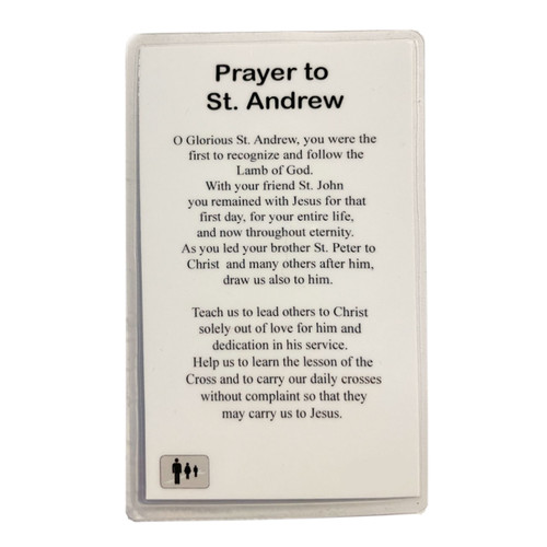 Back of the St. Andrew pendant and Holy Card