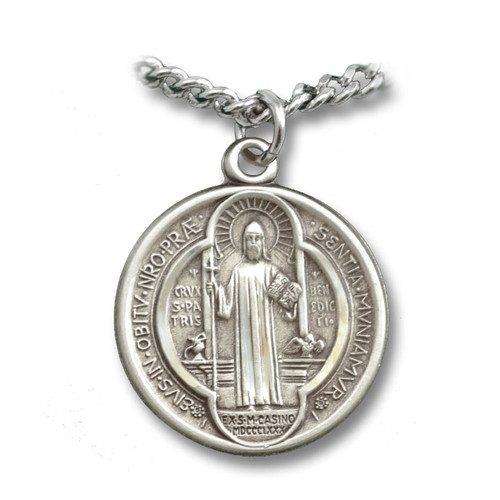 St Benedict Patron Saint Medal Necklace, 24 Inch Chain