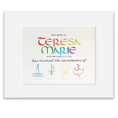 Rainbow Ink sample of the Personalized Sacramental Name Print