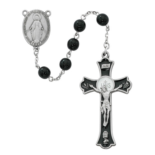 Detail photo of the Holy Mass Crucifix on Men's Black Rosary
