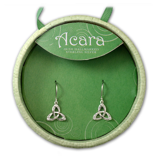 Hallmarked Trinity Knot Irish Earrings with Crystal in Sterling Silver