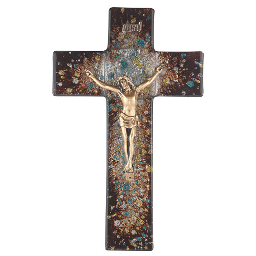 Imported Stained Glass Crucifix in brown colors