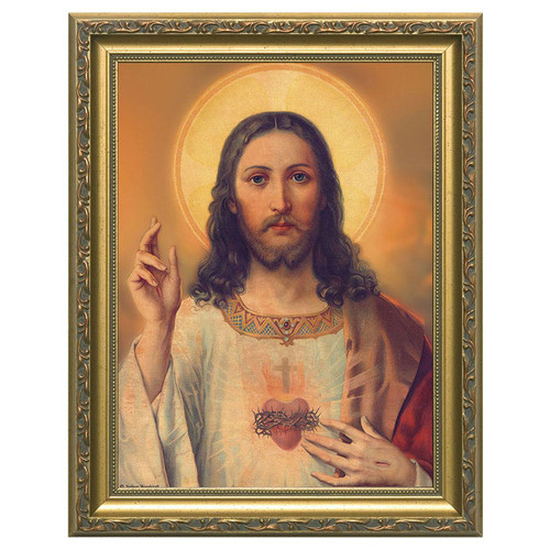 Antique Sacred Heart Picture 12x16