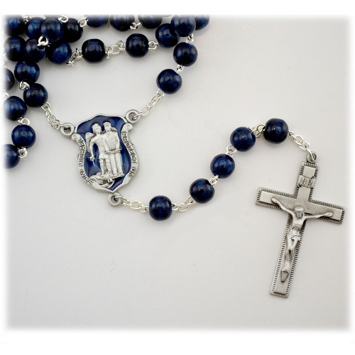 Police Rosary Blue Wood Beads