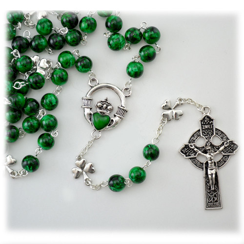 Claddagh Rosary Green Beads