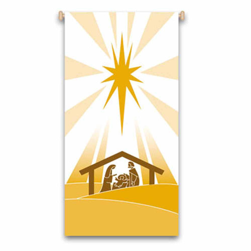 7926 24" x 48" Christmas Banner with yellow Nativity and star design