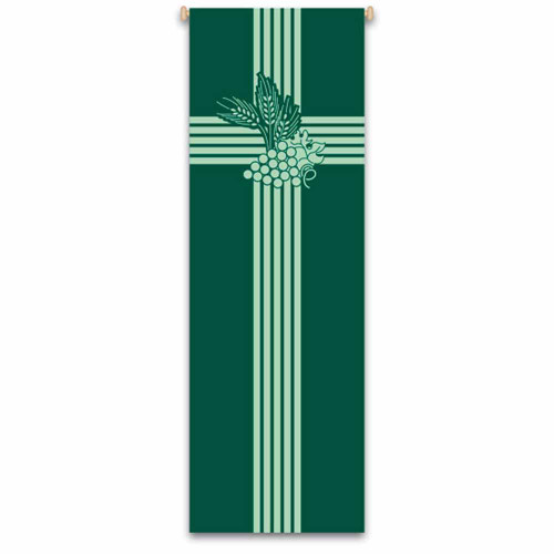 7114 Ordinary Time Banner with green cross and grapes design