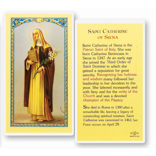 St. Catherine of Siena Holy Card Laminated