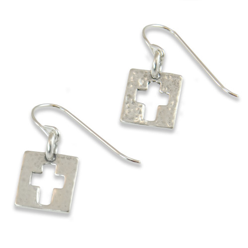 Sterling Cutout Cross Earrings
