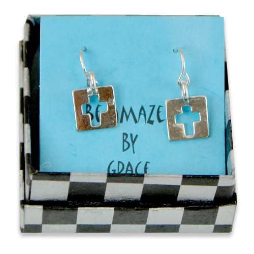 Sterling Cutout Cross Earrings in packaging