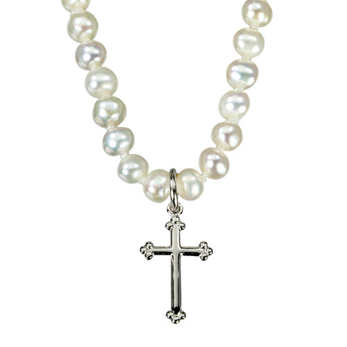 Youth Pearl and Sterling Silver Cross Necklace Youth Pearl and Sterling Silver Cross Necklace