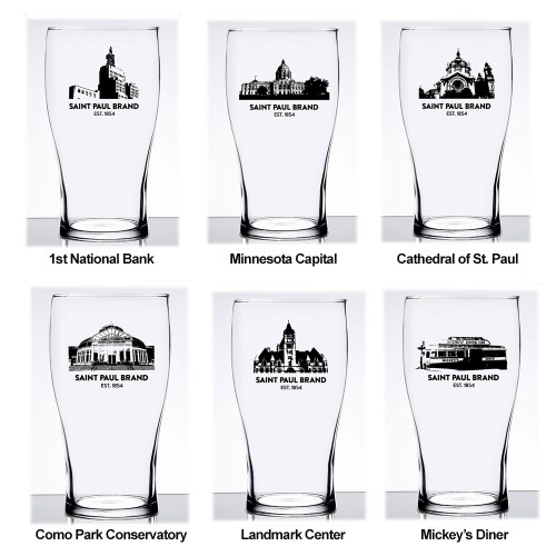 St. Paul Minnesota Landmark Pub Glass 6/Asst