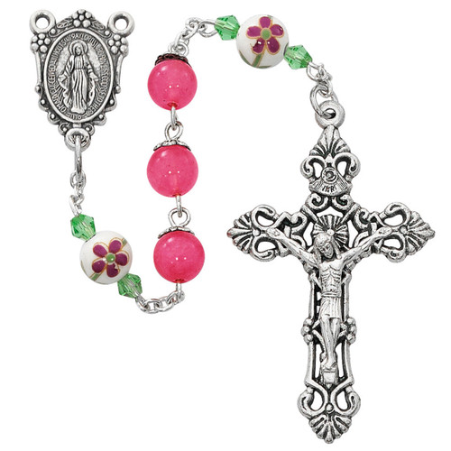 Pink Ceramic Flower Rosary