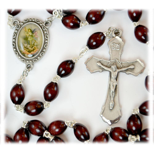 St. Michael Rosary with Brown Beads